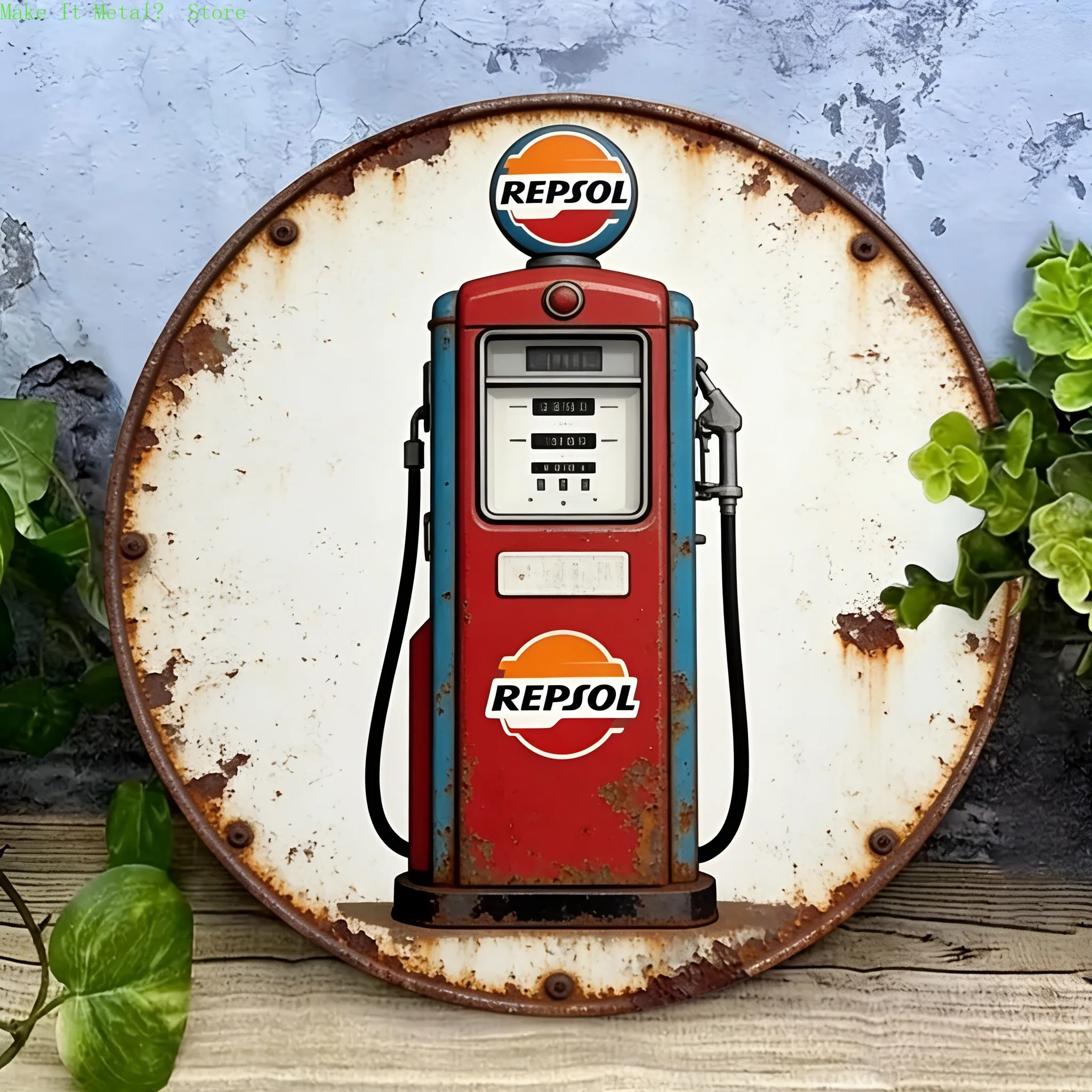 Vintage Repsol Gas Pump Metal Tin Sign - Retro Wall Decor for Garage, Man Cave & Bar