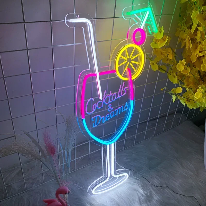 55CM Cocktails & Dream LED Neon Sign Wall Decor For Beer Bar Store Pub Club Nightclub Birthday Party Dekoracyjne neonowe światło nocne