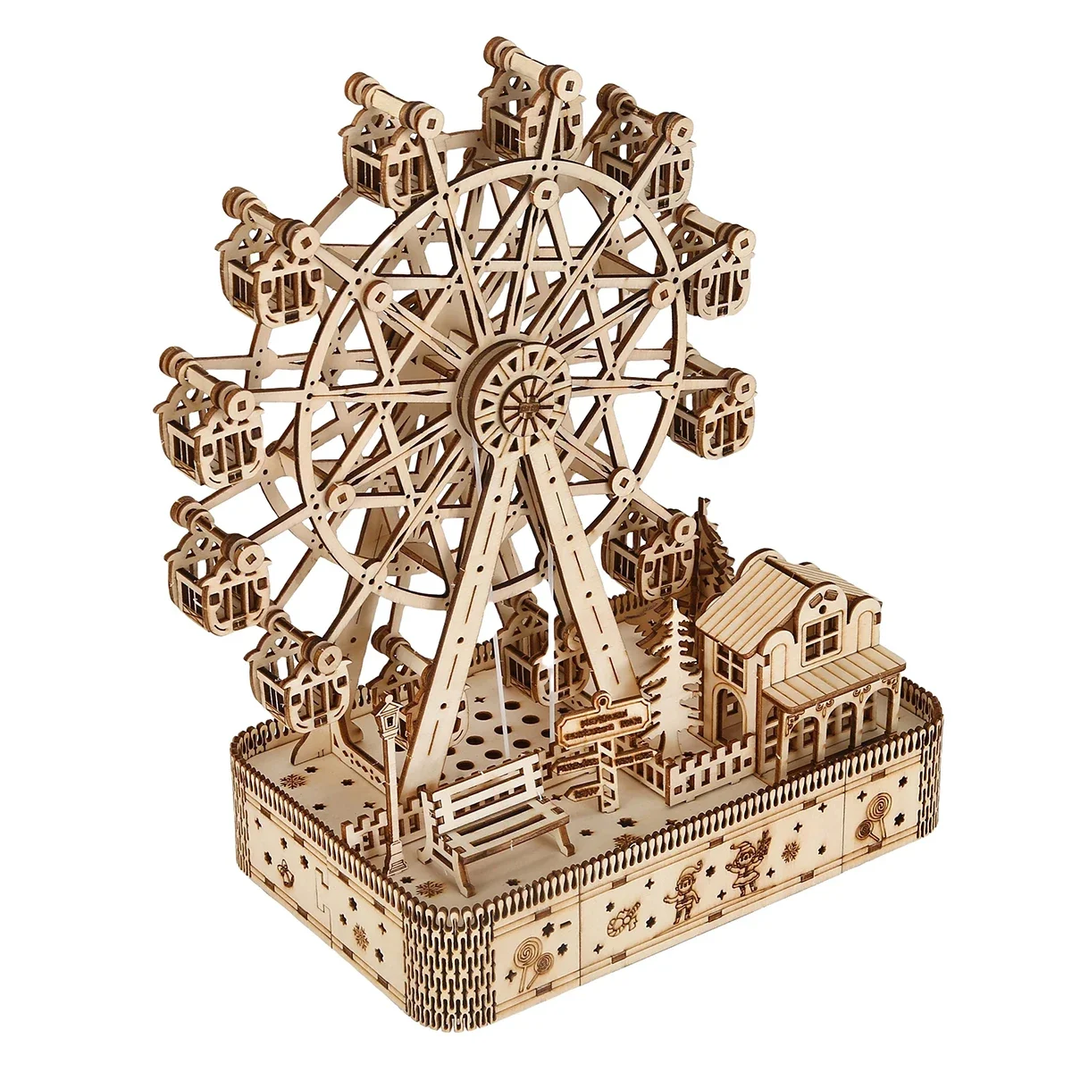 ferris wheel 3D Wooden Puzzle, Scale Model,DIY Model Kit, Handcraft Gift,Home Decoration,Mechanical Model Kit, Building Toy