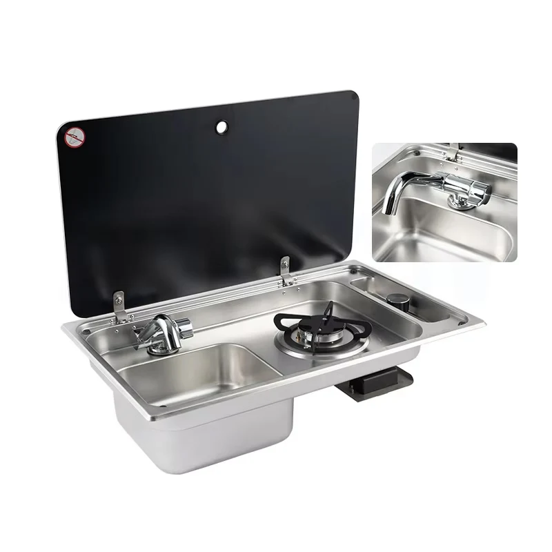 موقد غاز RV متعدد الوظائف قابل للطي مع حوض المطبخ موقد غاز بالوعة اثنين في واحد قافلة مخفية رئيس واحد موقد للخارجية