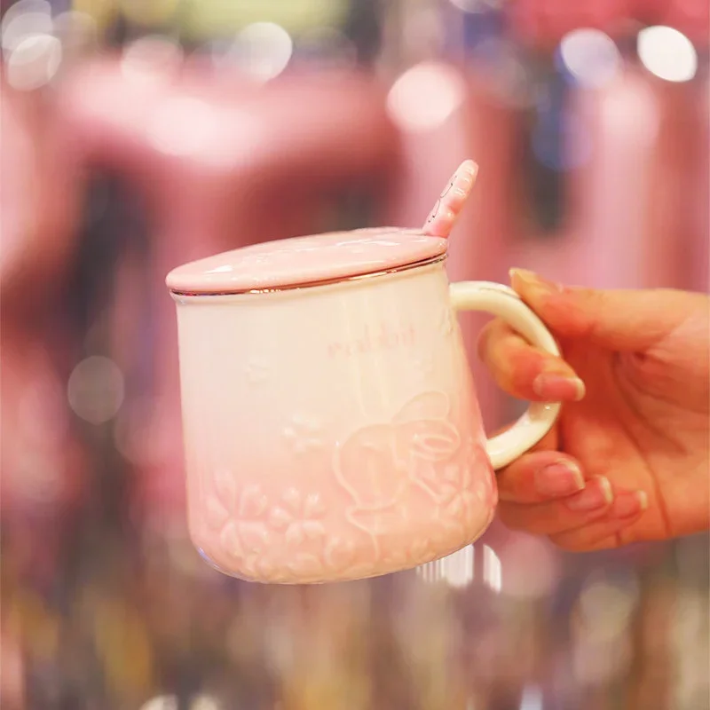Cute Style High-Temperature Firing Manual Ceramic Mug With Lid And Spoon Set Tableware Underglaze Colour Large Capacity 400ml