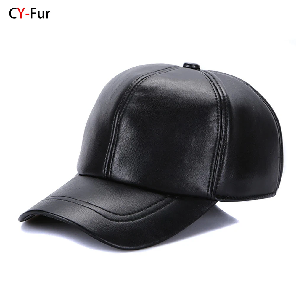 New 2024 Street Hip Hop Hat Leather Hat Fashion Adult Leather Hat Men\'s Warm Leather Baseball Cap Male Men Outdoor Windproof Hat