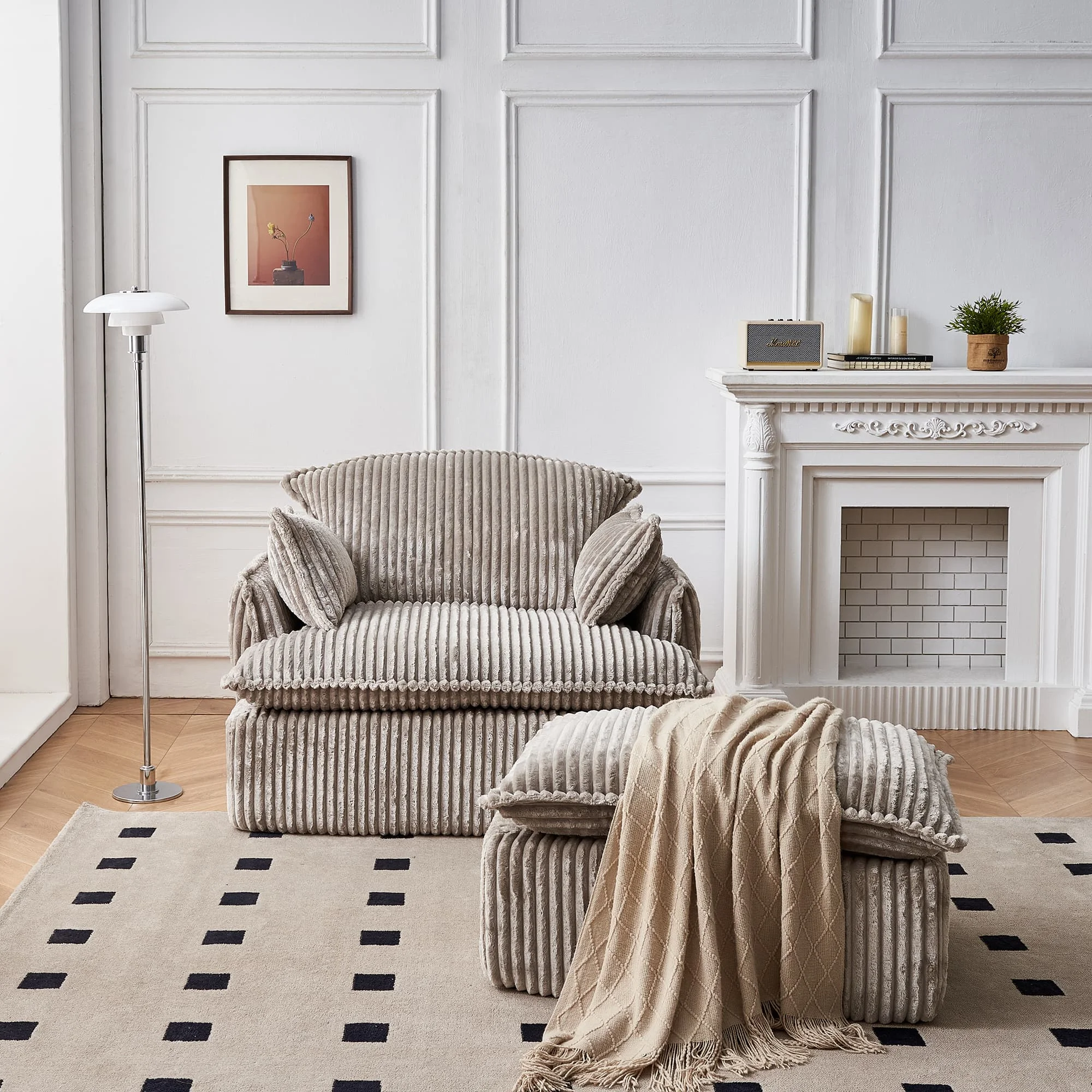 

Компактное кресло с оттоманкой, диван-кровать из вельвета Cloud для гостиной, спальни, балкона, читального зала, светло-серое