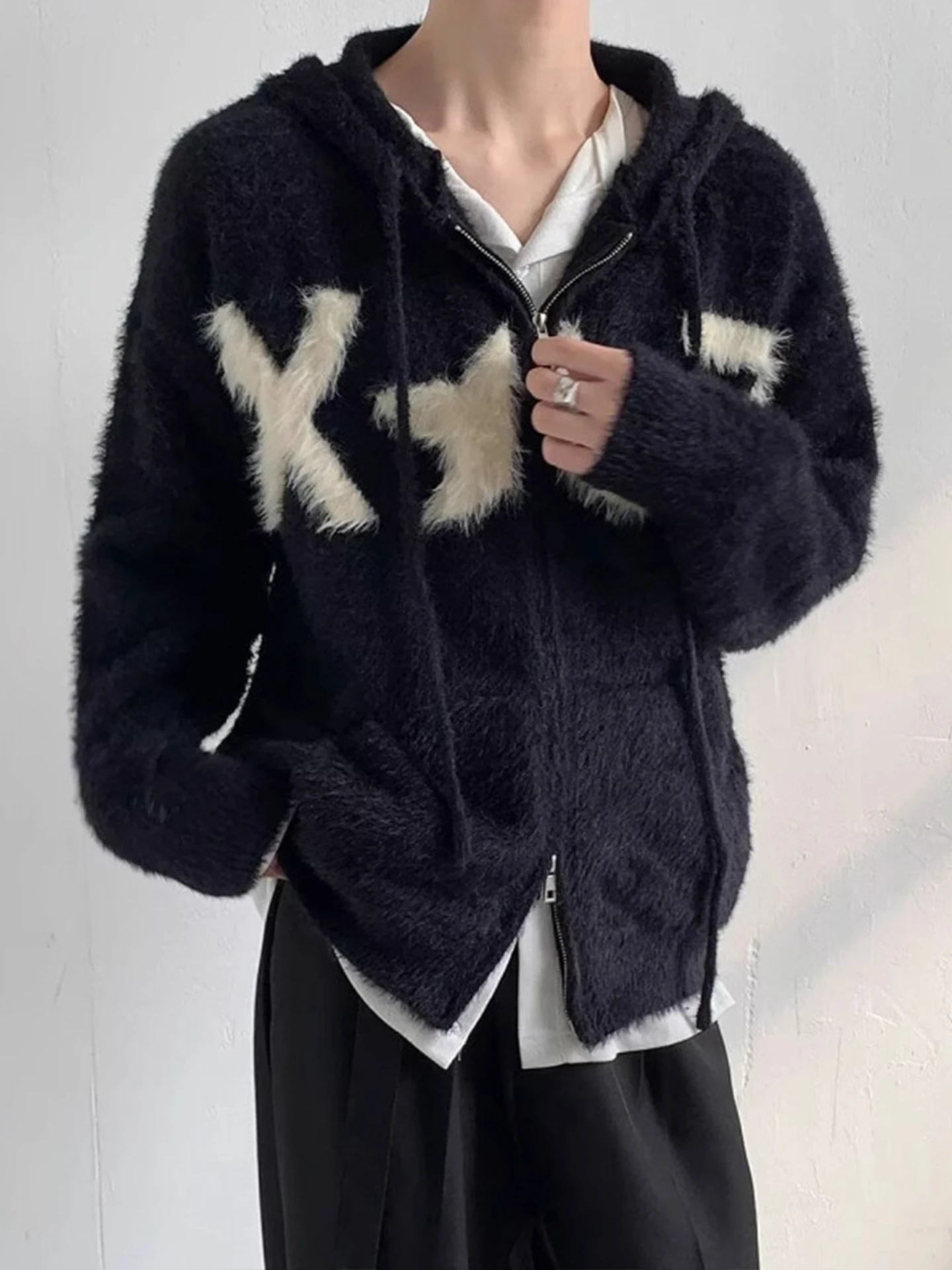 

American Retro Soft Cozy Hooded Open Cardigan Sweater Men Women Autumn Winter Lazy High-End Knitted Double Zipper Versatile J...