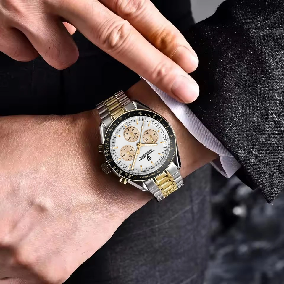 2026 New PAGANI DESIGN Moon Men's Watches Gold Luxury Quartz Watch For Men Speed Sports Chronograph Waterproof Luminous AR Sapphire Ceramic Bezel Stainless Steel Man Gift Clock