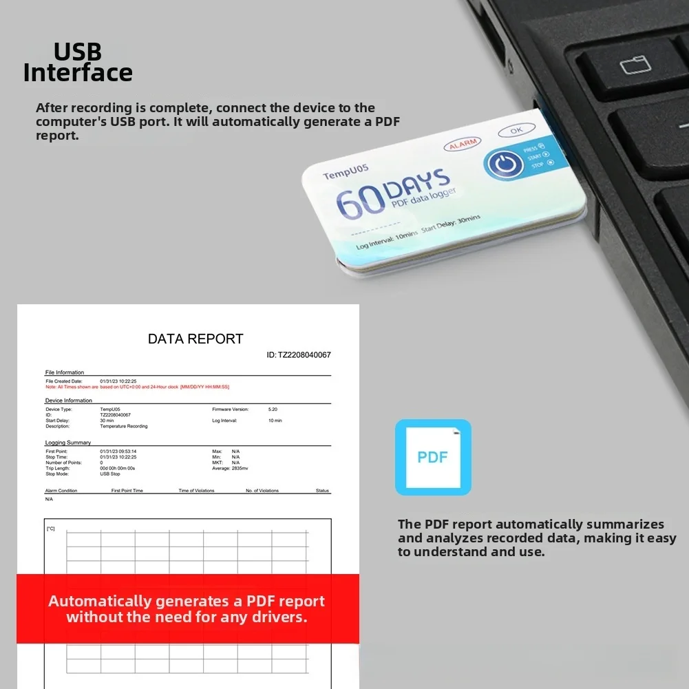 Disposable Temperature Data Logger 60 Days PDF Report High Accuracy For Cold Chain Transport Food Storage Monitoring To