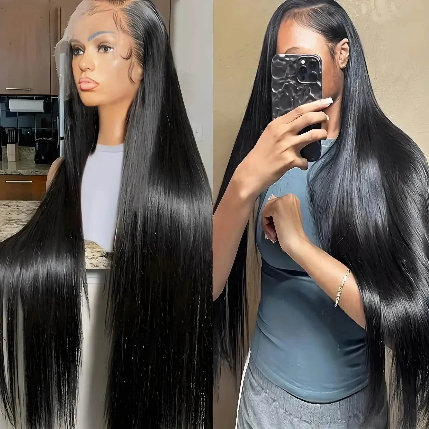 

Long Straight 42 Inch 13x4 Transparent Lace Wig Brazilian Human Hair Pre Plucked 13x6 Lace Frontal Wig Natural Black Hair