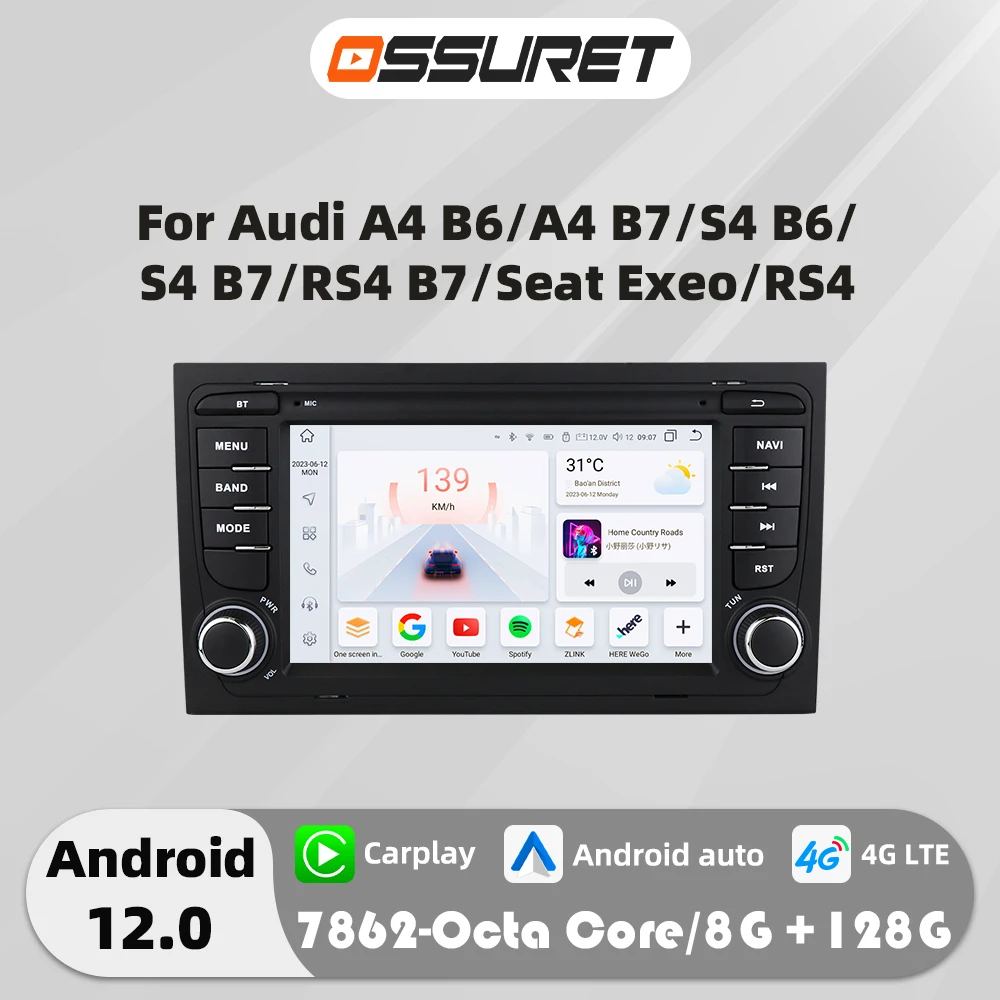 2 Din Android Autoradio GPS Navi Carplay For Audi A4 B6 2000-2006 S4 B7 RS4 Seat Exeo multimedia Player Android Auto Head Unit