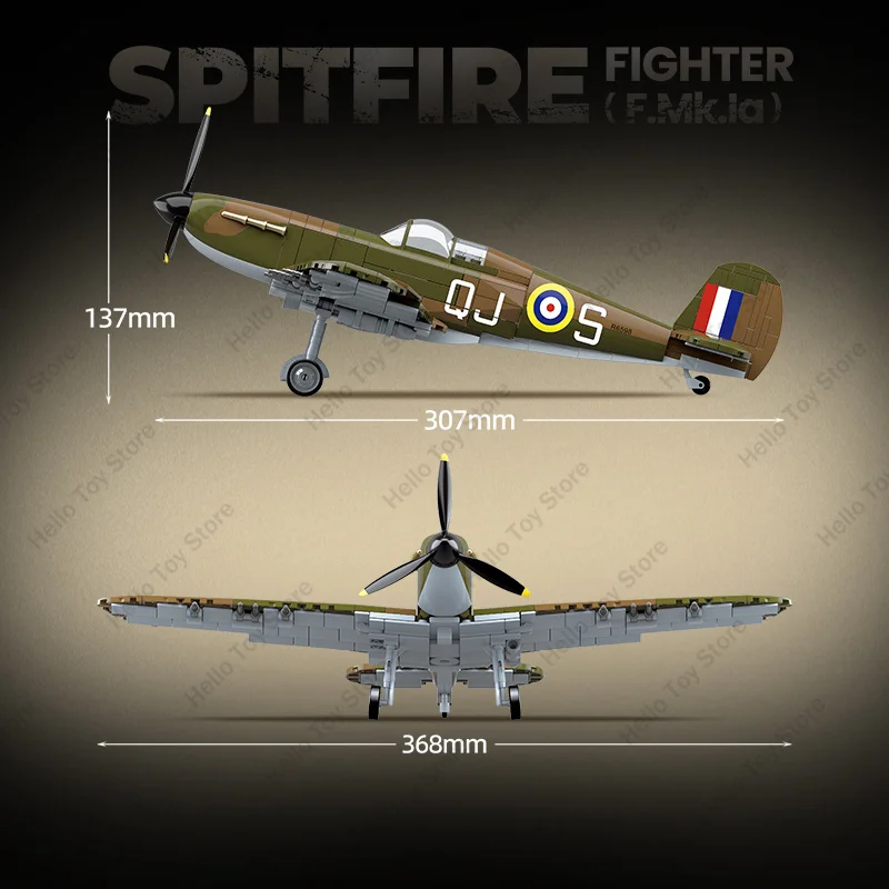 WW2 Britain Spitfire Blocks Military Fighter Building Blocks Classic Battle Plane Air Weapons Model Bricks Boy For Toy Kids Gift