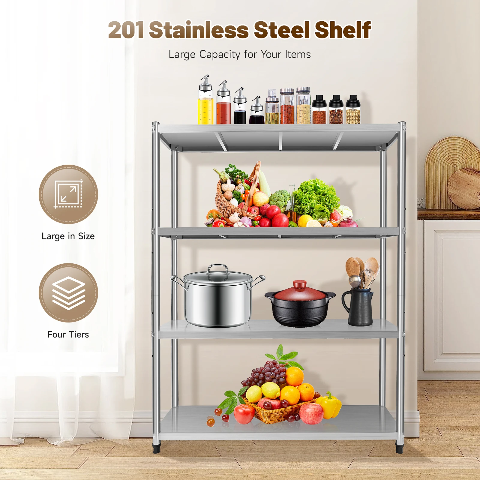 Stainless Steel Shelf Heavy Duty Shelf Stainless Steel Kitchen Shelf For Kitchen Restaurant Cafeteria Outdoor Barbecue