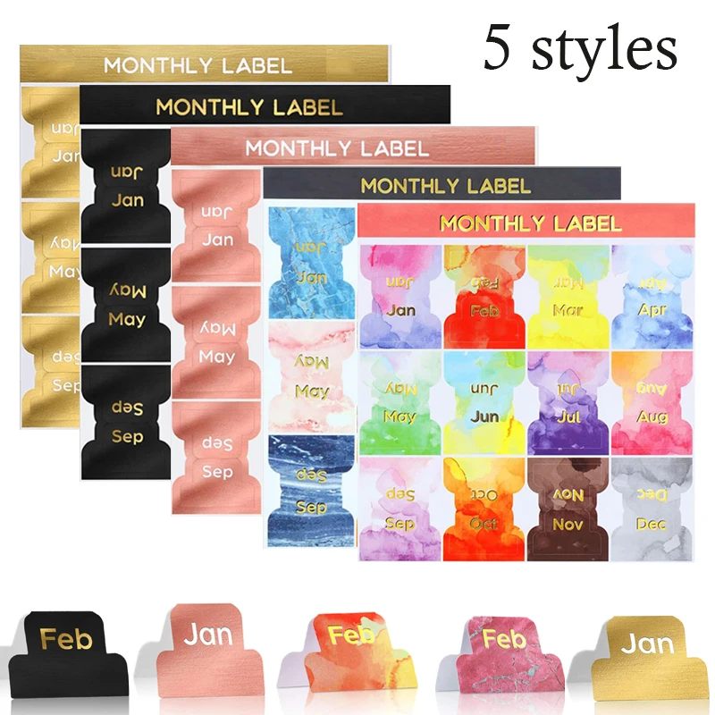 48-Pack Colorful Metallic Monthly Planner Tabs, Self-Adhesive Designer Planner Stickers for Office and Study Journals