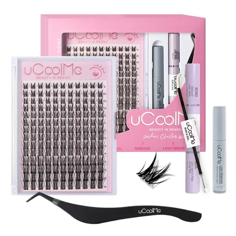uCoolMe Lashes Aphrodite 154pcs Clusters Kit with Bond and Seal Remover Long lasting Waterproof Wispy Cat Eyes Lashes Extension