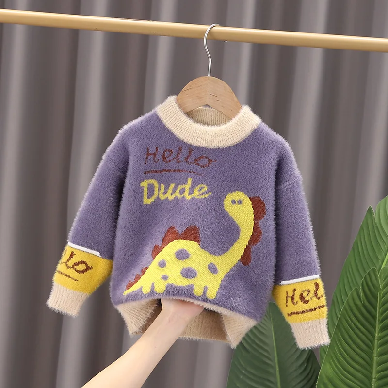 2025 New Autumn Winter Kids Cartoon Dinosaur Sweater Coat for 2-6T Soft Warm Fleece Children Girls Boys Outwear Clothes Tops