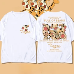 Cartoon Disney Tigger Printed Short Sleeved T-shirt Women's Fashion Retro Design Sense Fashion Street Pure Cotton T-shirt Top