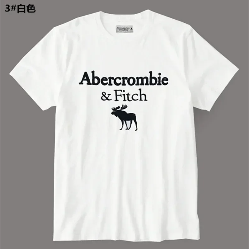 Abercrombie Fitch Summer Af Short-sleeved T-shirt Men\'s and Women\'s Deer T Shirt Crew Neck Cotton Slim-fit Bottoming Shirt Tide