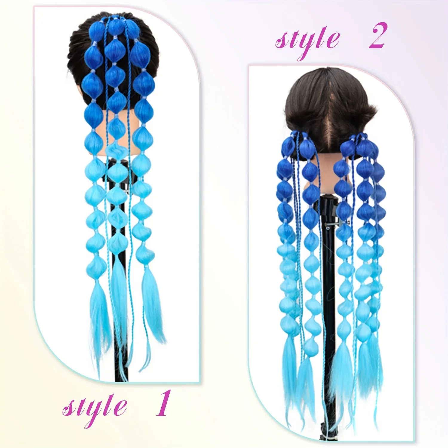 24Inch Synthetic Colored Long Lantern Bubble Braid Ponytail Hair Extension Elastic Rubber Bands Hairpiece for Women