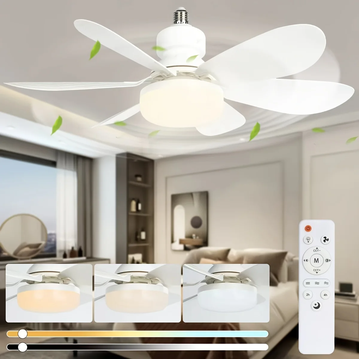 20.5-inch 2 In 1 Ceiling Fan With Light E27 40W Remote 3 Speed Silent  Tool Free Install Space Saving For Small Room Apartment
