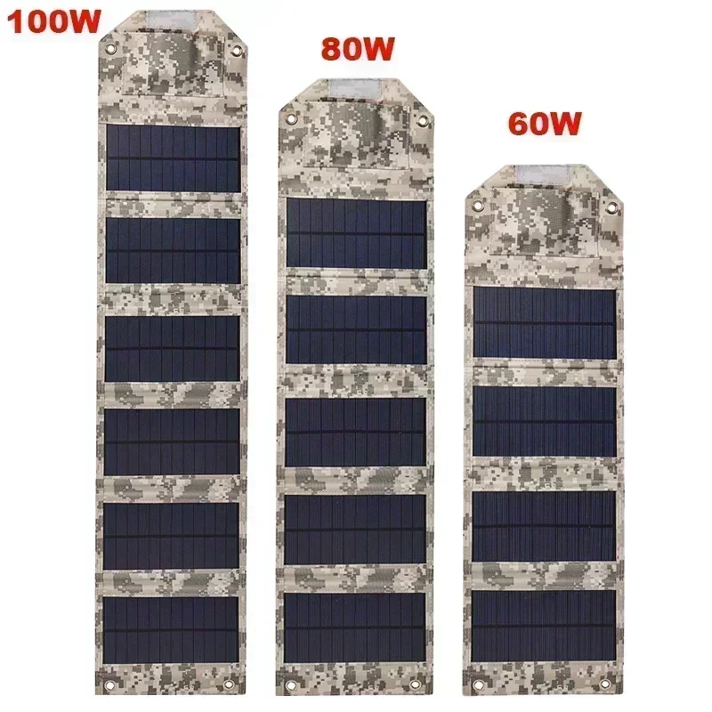 60W/80W/100W Foldable Solar Panel,5V USB Portable Waterproof Solar Battery Charger for Cell Phone Power Bank Camping Outdoor Use