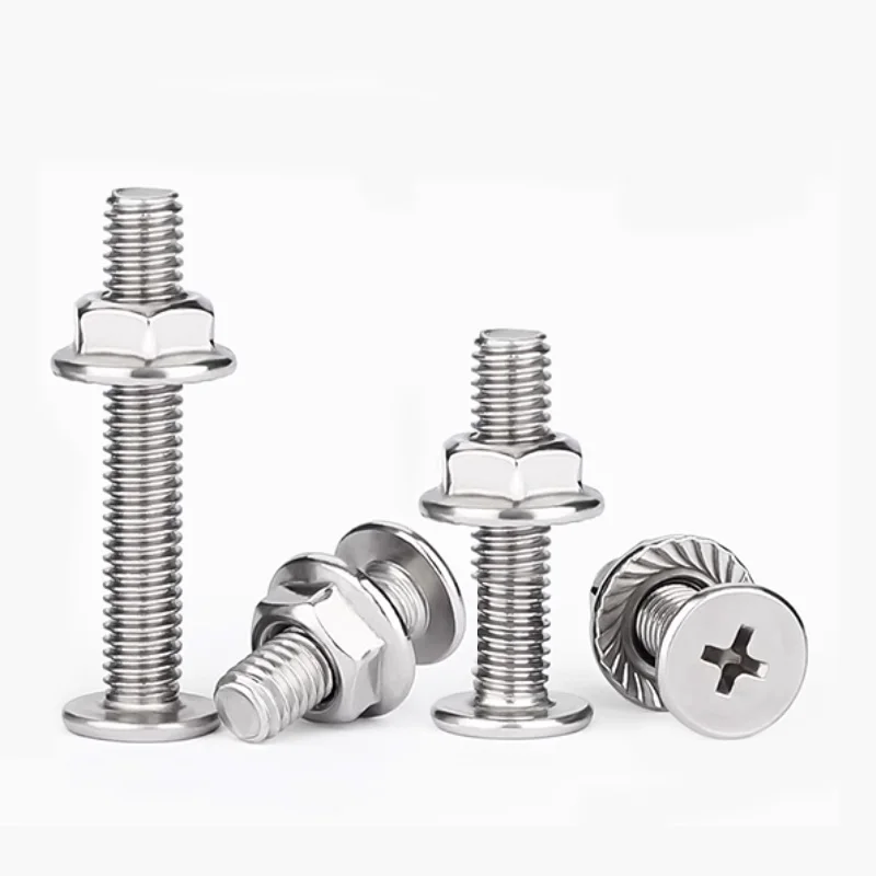 304 Stainless Steel CM Ultra-Thin Cross Flat Head C Large Flat Heads Screw Flange Nut Combination Screws Nuts Set M3-M6 10-20PCS