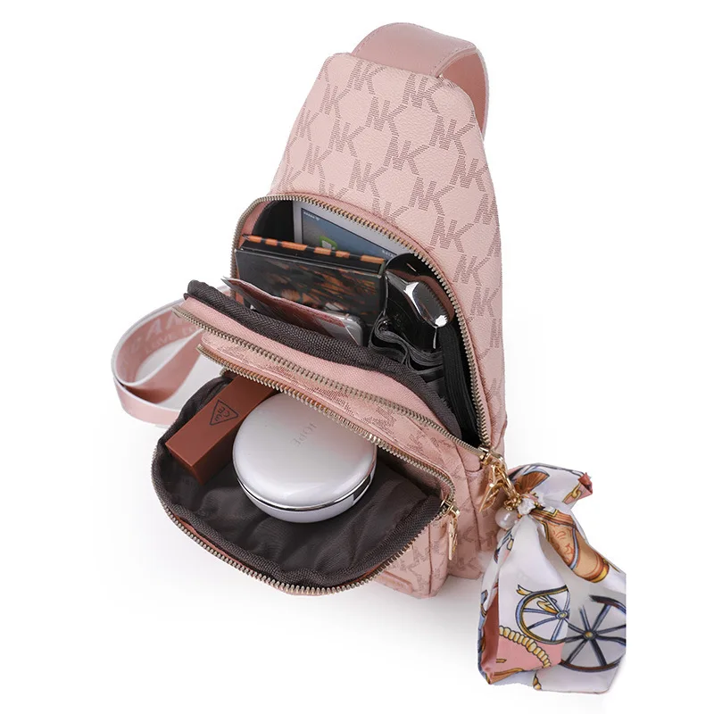 Stylish Letter Printed Plaid Chest Bags For Women Scarves Anti-theft Backpack Female Soft PU Leather Waterproof Shoulder Bagpack