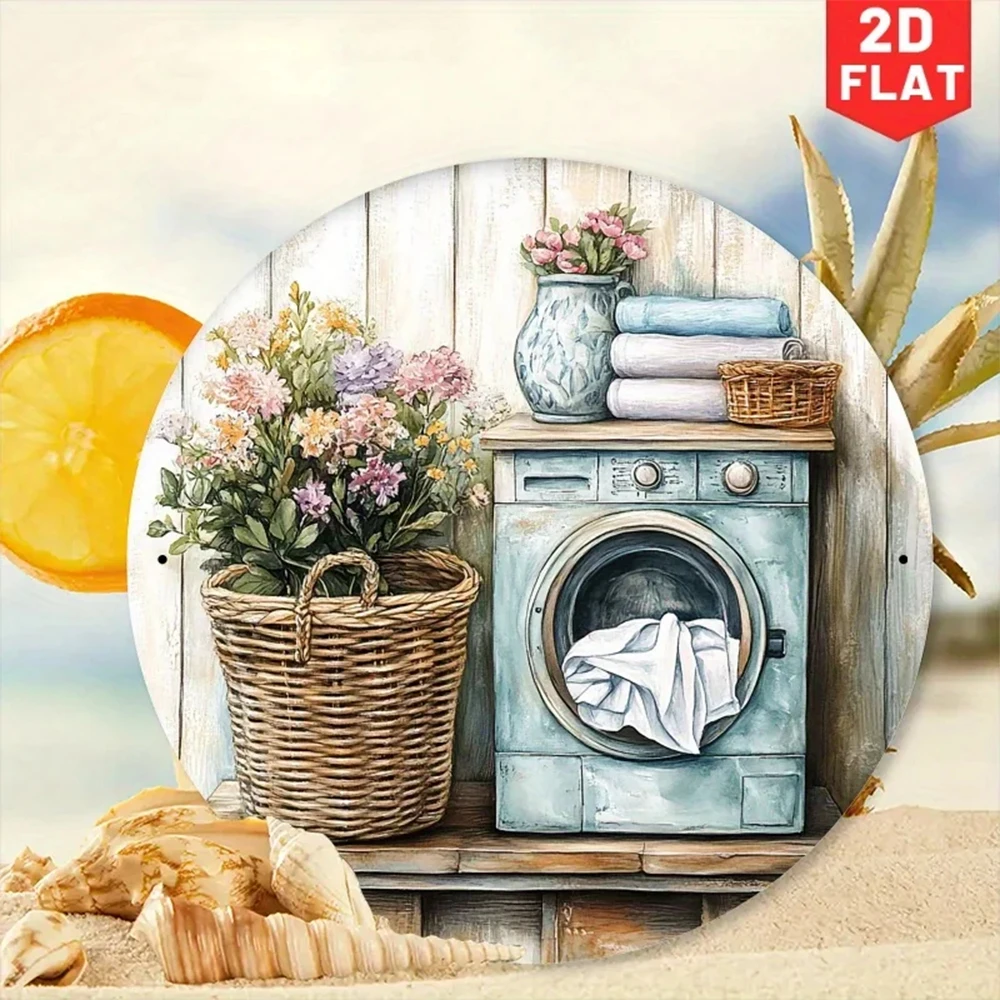 Vintage Laundry Room Round Metal Sign Aluminum 8x8inch Country Farmhouse Style Bathroom Laundry Room Utility Room Home Wall Decoration