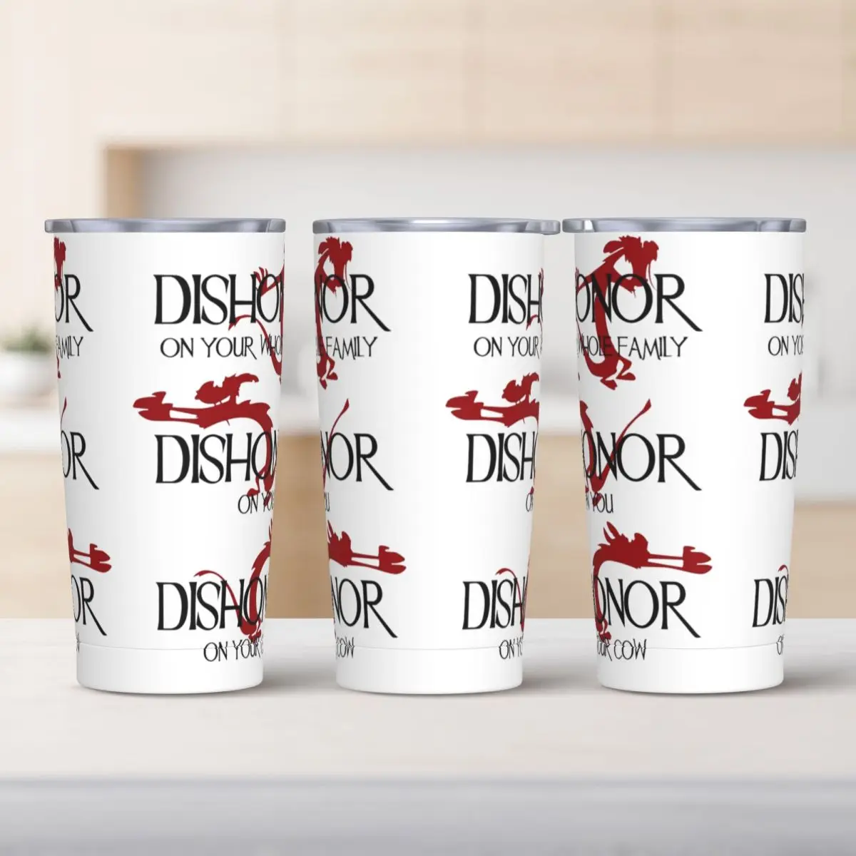 Stainless Steel Tumbler Mulan Mushu Coffee Mug Dishonor On You Portable Cold and Hot Car Mugs Travel Custom Water Bottle