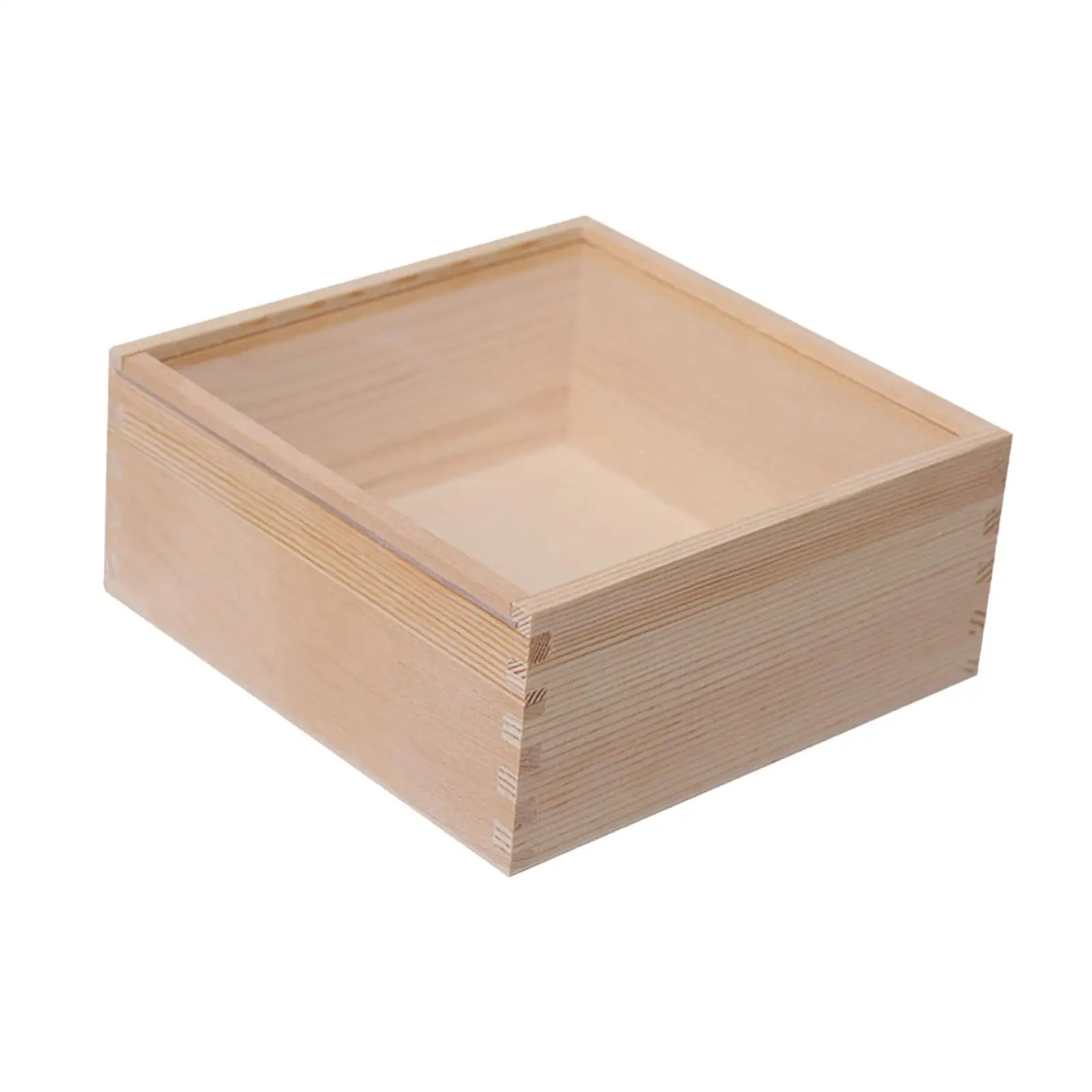 Wooden Box Square with Lid Unfinished Storage Gift Box Multifunction Jewelry Trinket Box Flower Display Tabletop Craft Gift Box