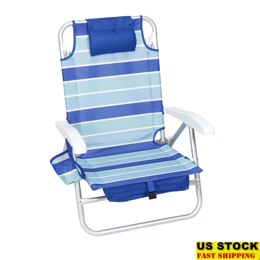 

Lightweight Reclining Beach Chair with Backpack Straps Oversized Cup Holder Adjustable Foam Pillow Eco-Friendly Design