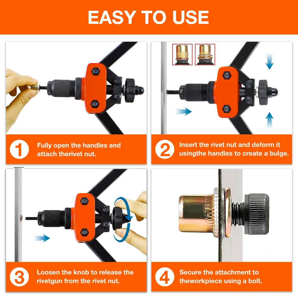Manual Rivet Nut Gun, M3 M4 M5 M6 M8 M10 Cordless Rivet Nut Gun, Multi-Size Insert Rivet Nut Tool, Including Wrench And Tool Box