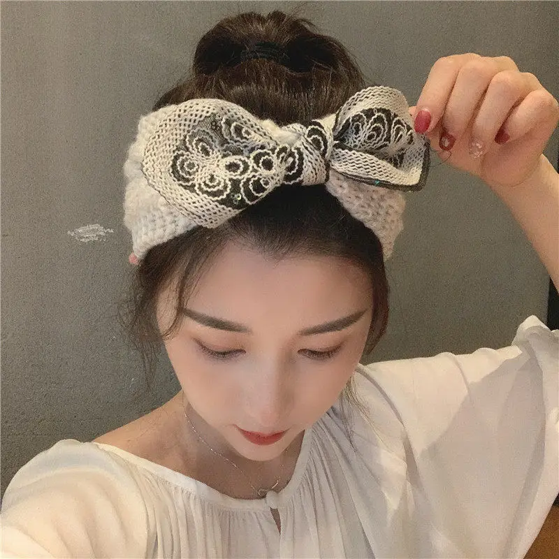 

Knitted Wool Bow Sequin Fashion Sweet Elastic Hairband Headband Hair Accessory for Women