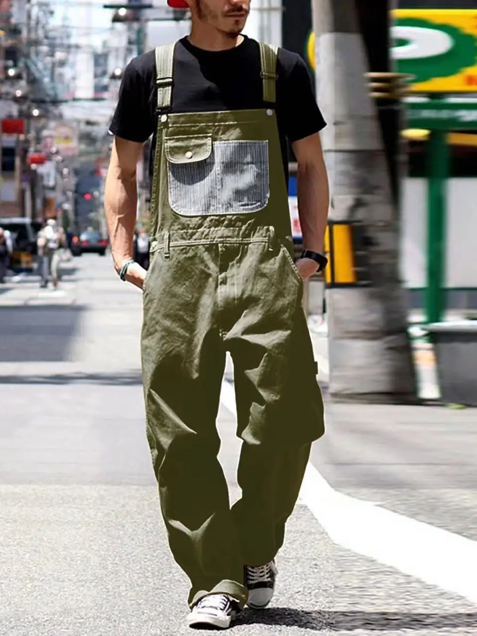 

Classic Overalls Loose Pants High Street Faion Men's Clothing Workwear Pants Long Trousers Denim Fabric Button Closure