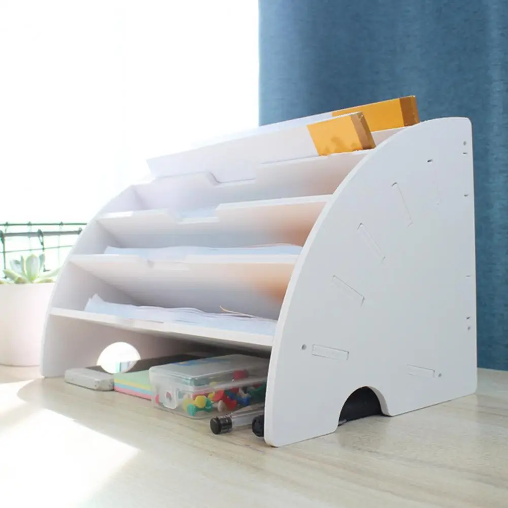 1 Set File Storage Rack Multi-layer Vertical Office Desktop Folder Organizer with Phone Holder for Home