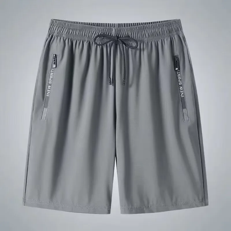 Quick Dry Shorts Men Spring Summer Long Ice Silk Casual Straight Sports Trousers Fitness Training Youth Jogging Zip Pocket Pants