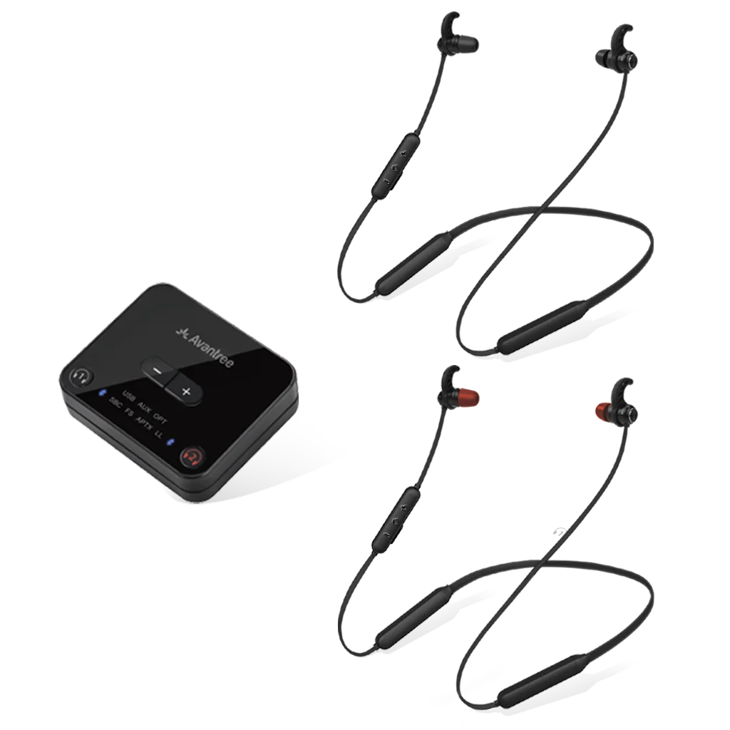 Avantree Dual Bluetooth 5.0 Wireless Earbuds with Transmitter, 20Hrs Neckband Earphones, No Audio Delay