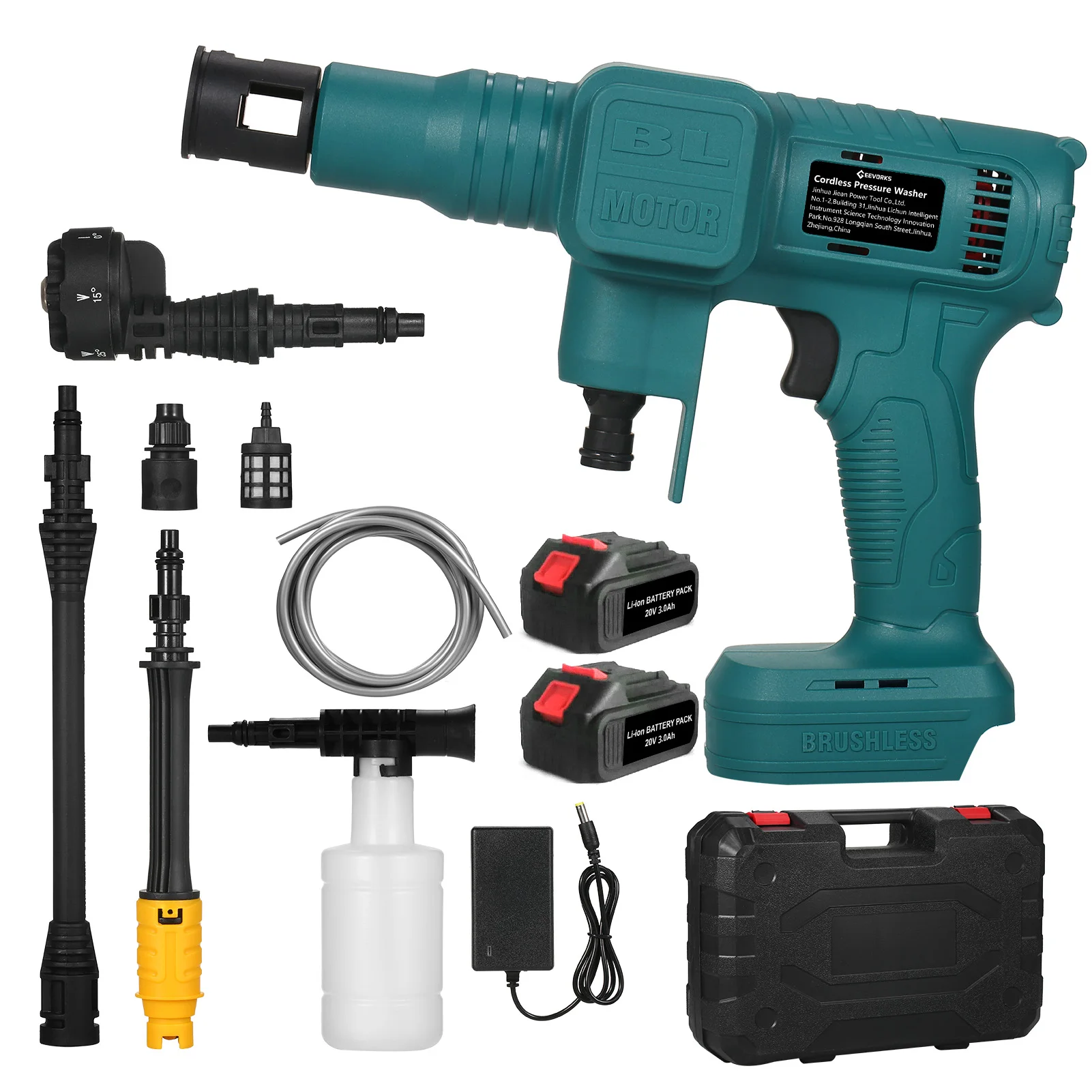 

Brushless Portable Pressure Washer 900PSI 62BAR Brushless Electric High Power Washer Spray Gun Rechargeable Battery Powered