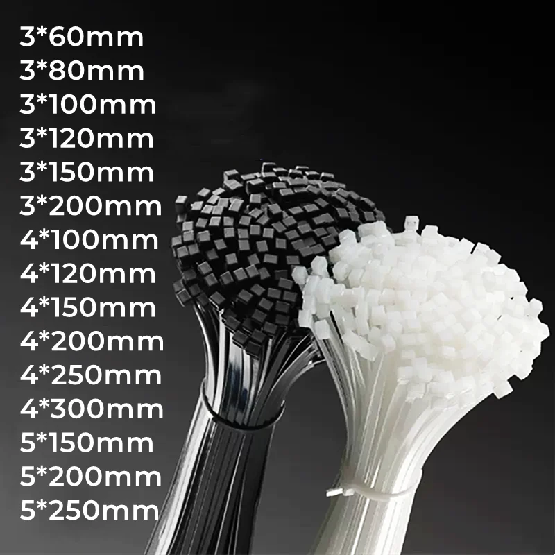 

Black White Self-locking Plastic Nylon Tie 3*60mm~5*250mm Cable Tie Fastening Ring Cable Tie Zip Wraps Strap Nylon Cable Tie