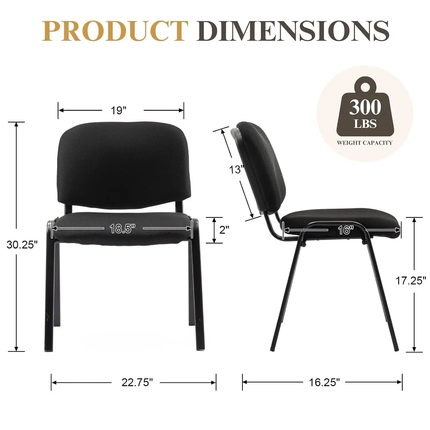 Stackable Office Guest Chairs, Reception Waiting Room Chairs with Padded Seat & Back, Armless No Wheels Conference Chair
