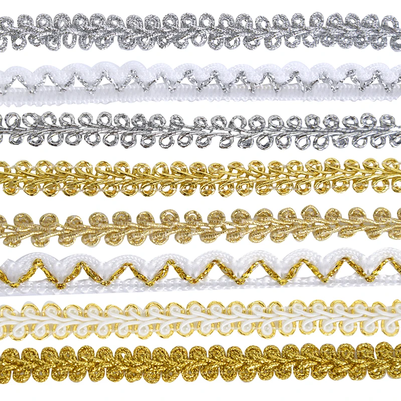 5M 8/10mm Gold Silver Black Thread Centipede Braided Lace Ribbon Trim Curve Fabric Wedding DIY Craft Clothing Sewing Accessories