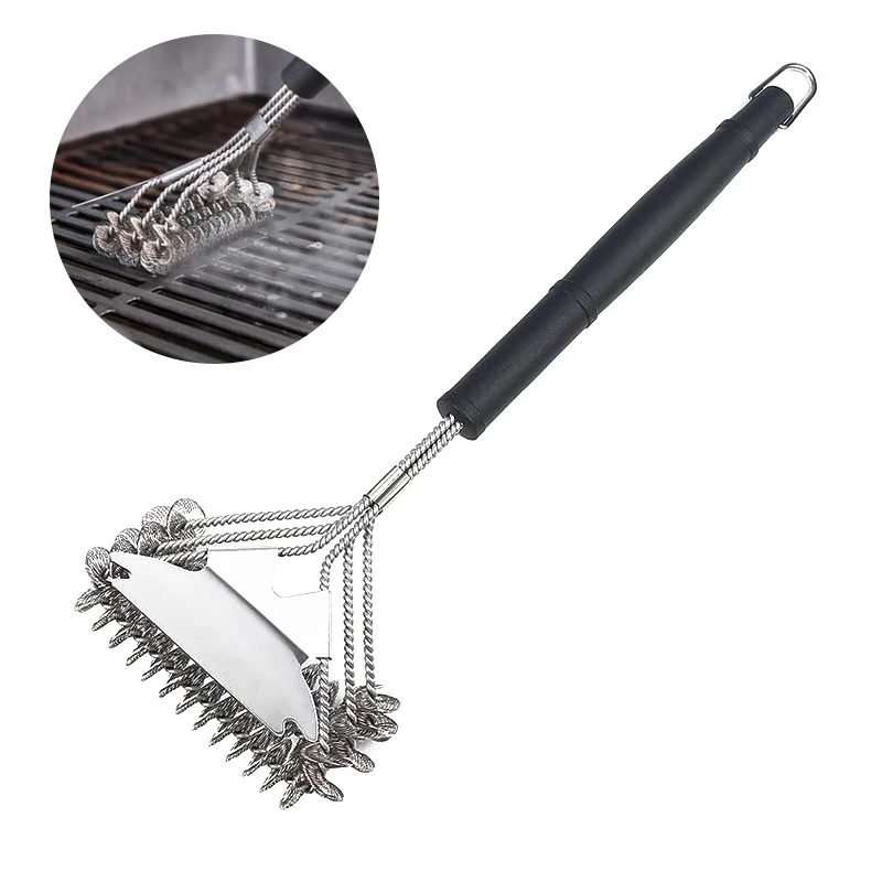 

Heavy Duty No Bristle Triple Helix Grill Brush With Scraper For Outdoor Grills, Safe Steam Cleaning