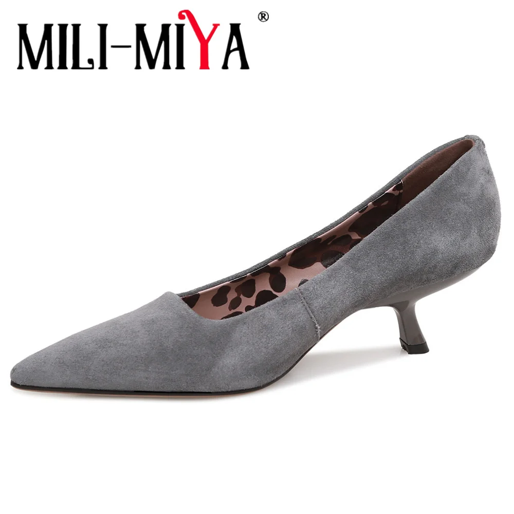 

MILI-MIYA Women's Pointed-Toe Sheepskin-Lined High Heels With Leopard Print And Thin Heel Big Size 34-40 Dress Party Pumps