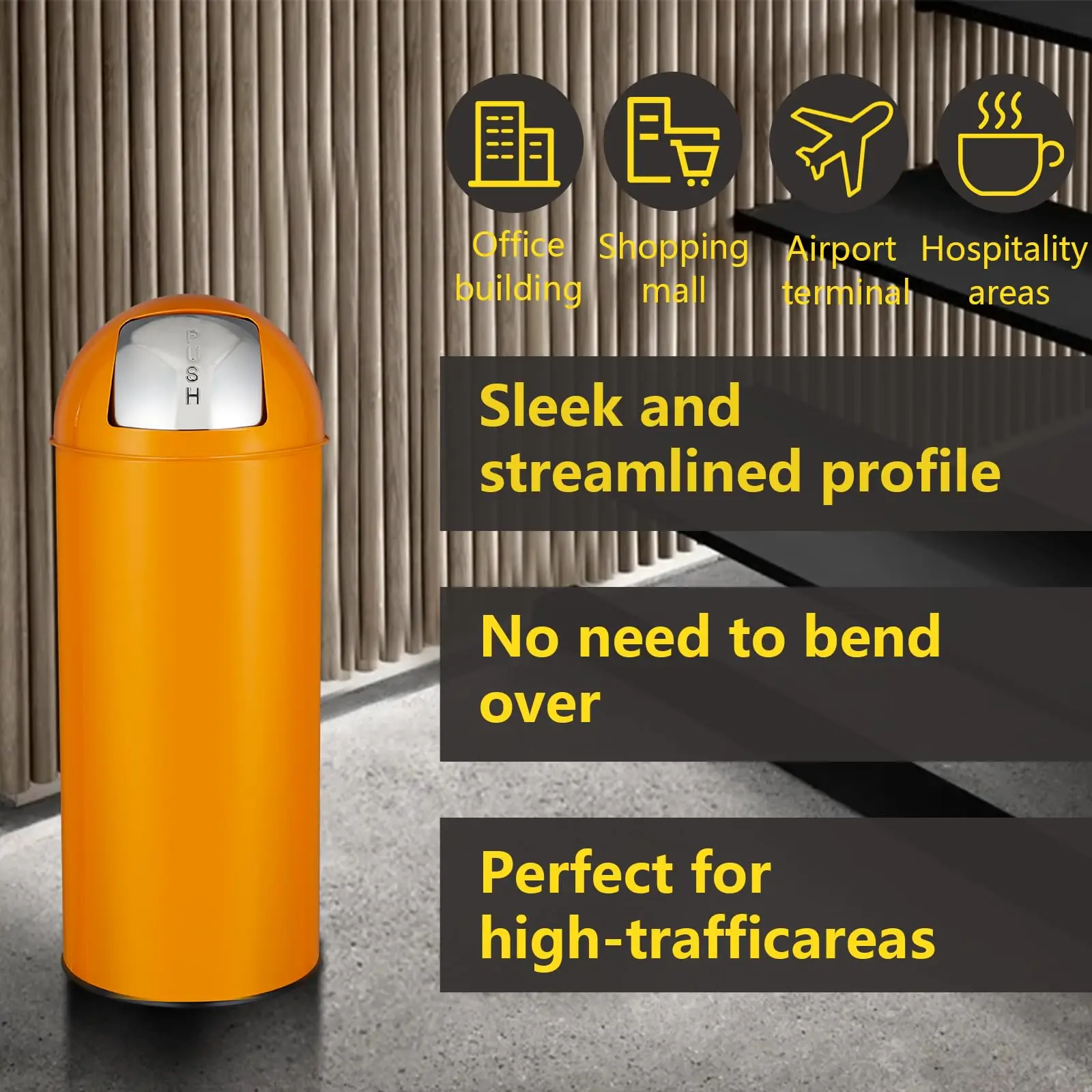 17 Gal / 65L Push Lid Trash Can Commercial Grade Brushed Stainless Steel for Outdoor/Kitchen,Home, Office, Restaurant,Restroom