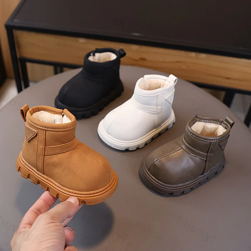 

Детские зимние ботинки 2025 года, зимняя модная противоскользящая уличная хлопковая обувь для девочек и мальчиков, теплые плюшевые ботильоны на платформе для малышей на молнии