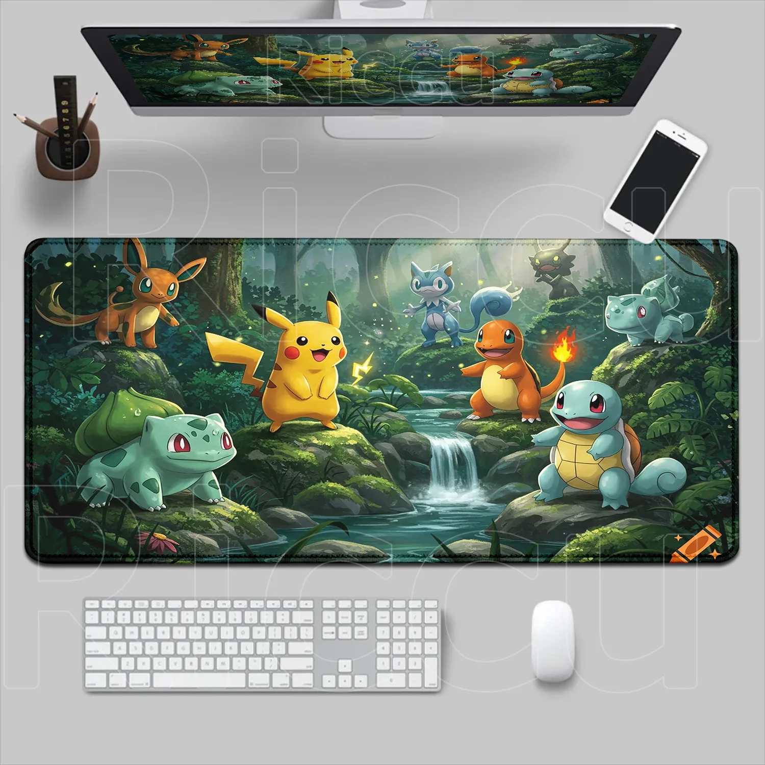P-Pokemon Bulbasaur Mauspad, Gummi-Mauspad, großes Anime-Gaming-Zubehör, Pad, Kawaii-Teppich, Schrank, Tastatur, Büro, Schreibtischunterlage