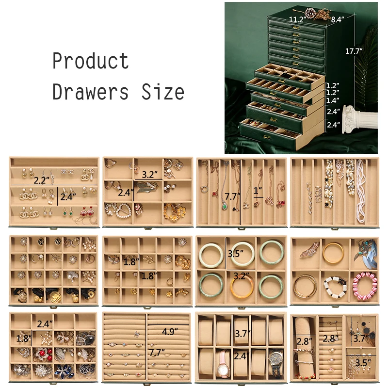 A PU Large Capacity Jewelry Storage Box Accessory Organizer Case 12 Drawers Necklaces Rings Earrings Bracelest Watch Display