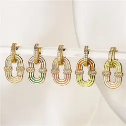 HECHENG,Enamel Geometric CZ Hoop Earrings  Gold Color Copper 18K Plated Zirconia Hoop Huggies Women Jewelry Gift