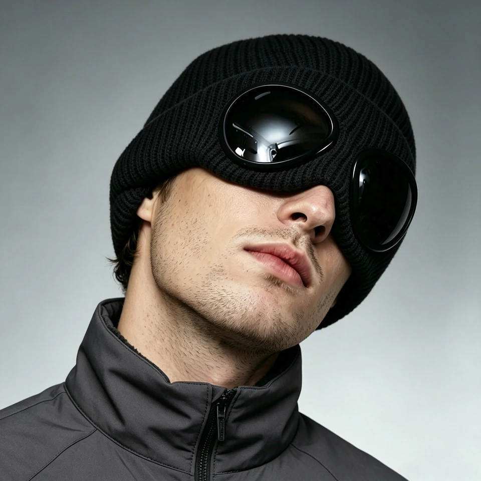 Knit Beanie Hat with Goggles Windproof Skull Cap for Men Women Fleece Lined Acrylic Warm Winter Hat Less Static Stretch Black, image 3