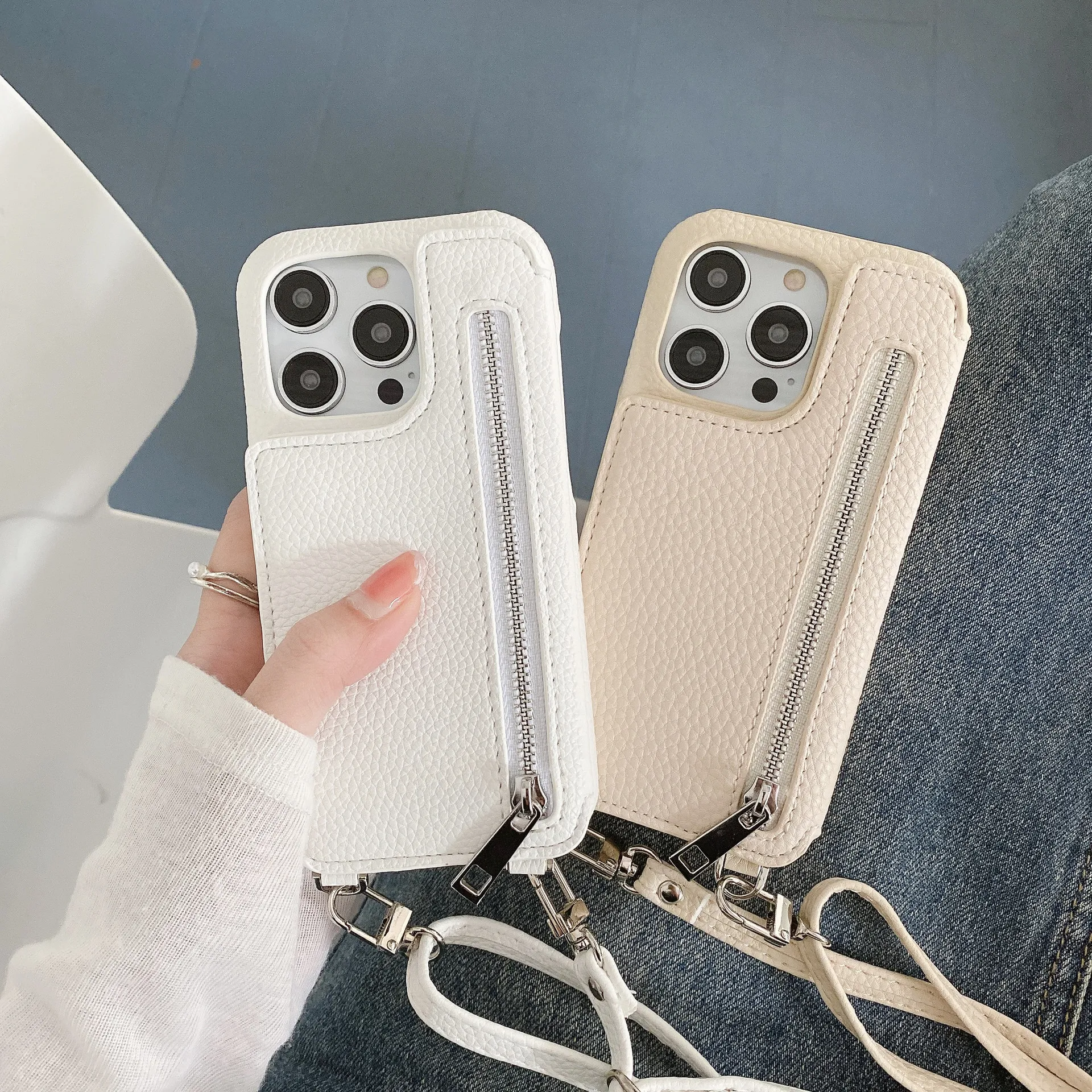 

Wallet Shoulder Strap Phone Case for iPhone 16 Pro Max 13 12 11 14 15 Pro Max 16 Plus Lady Leather Card Pocket Lanyard Cover