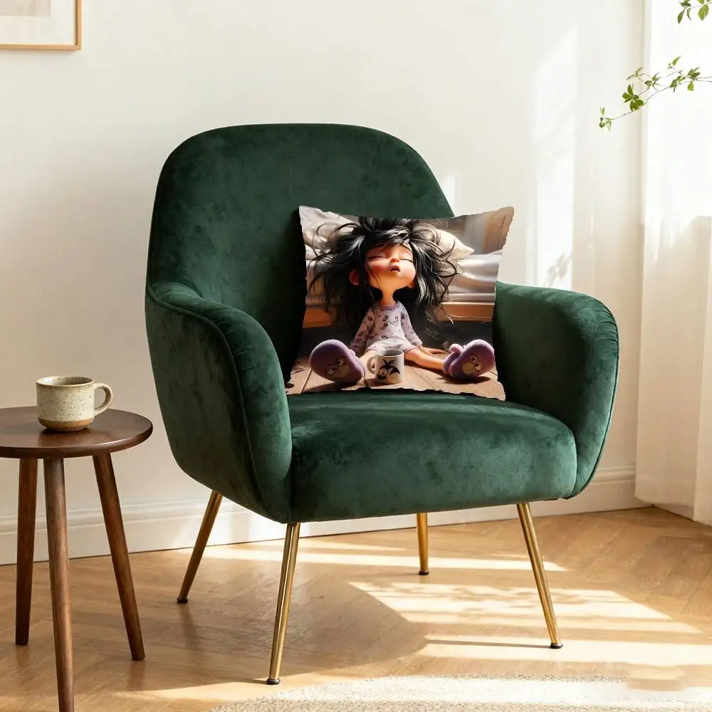Cute Moody Cartoon Girl Pillow Case Elegant Couple Home Living Room Bedroom Decorative Rectangle Pillowcase Sofa Cushion Cover