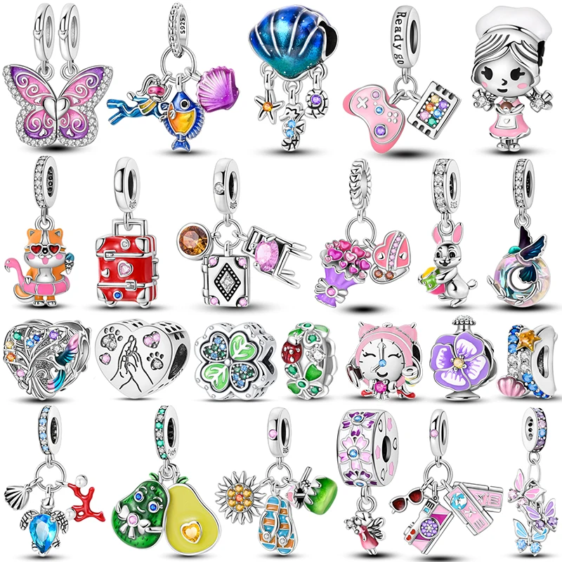 925 Sterling Silver Marine Organisms Charms Bead Turtle Four Leaf Clover Pendant Fit Original  925 Bracelets DIY Jewelry