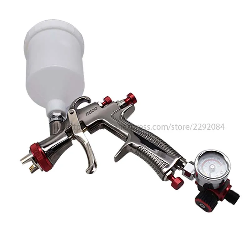 R500 Spray Gun LVLP Gravity Feed Car Painting Gun  1.3mm 1.5mm 1.7mm 2.0mm Nozzle 600cc Pressure Gauge Gravity Airbrush